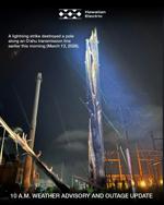 HECO destruyó un poste debido a un rayo - 13/03/2026