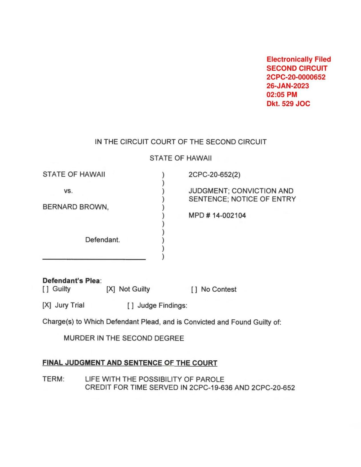 Bernard Brown Judgement of Conviction