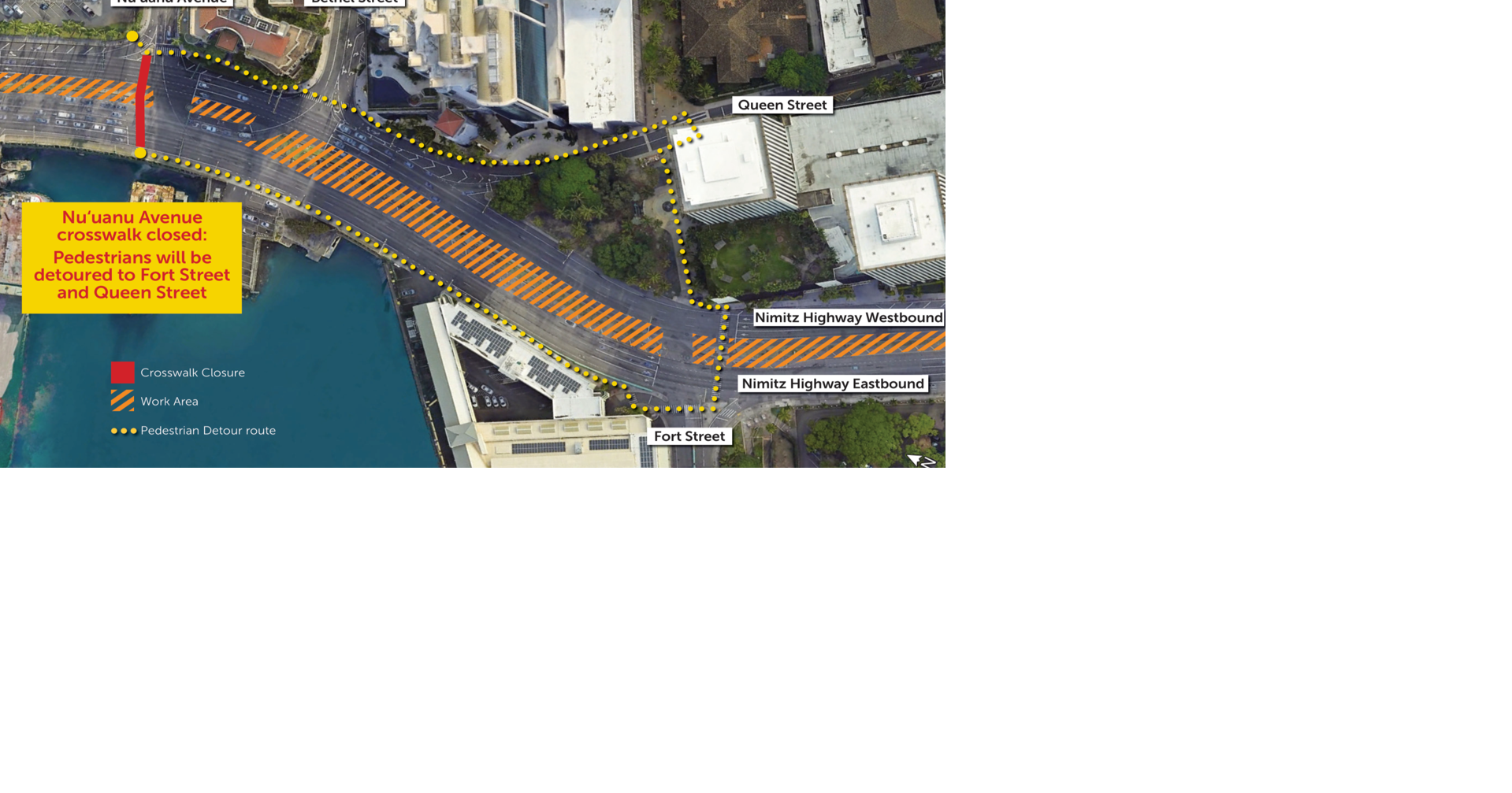 One-month crosswalk closure in Downtown Honolulu
