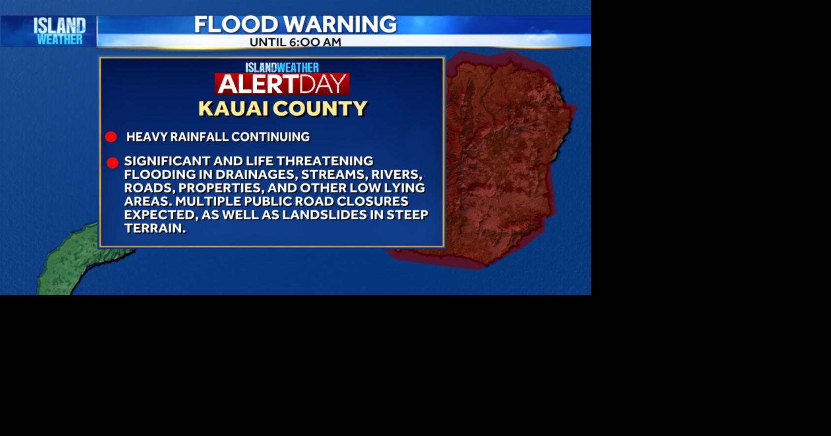 Weather Alert Day Kauai County will continue to see heavy rains and thunderstorms, flash flood