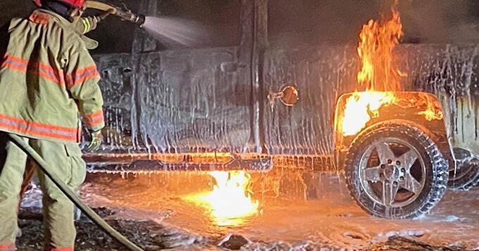 Early Monday morning fire destroys truck west of town | Local News ...