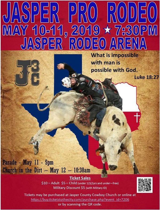Jasper Pro Rodeo Fri, May 10th & Sat, May 11th, Parade Sat at 500pm