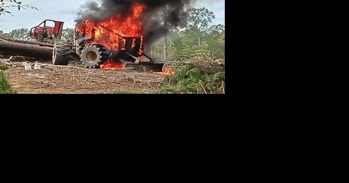 Logging skidder went up in flames, operator jumped off safely - Vimarsana News