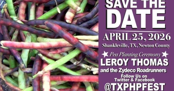 Texas Purple Hull Pea Festival in Shankleville will be Saturday, April 25th