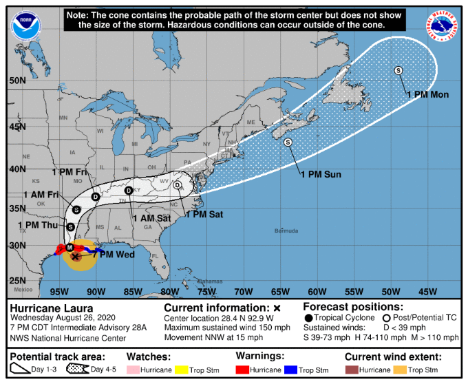 Wed Aug 26th 2020 7 00 P M Update For Category 4 Hurricane Laura Kjas Com