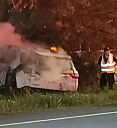 Car leaves road hits tree and burns on the south side of Beaumont