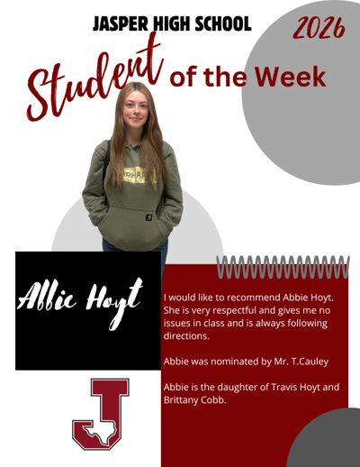 Abbie Hoyt named Jasper High School Student of the Week | School News ...