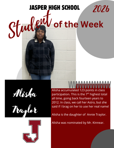 Alisha Traylor named Jasper High School Student of the Week | School ...