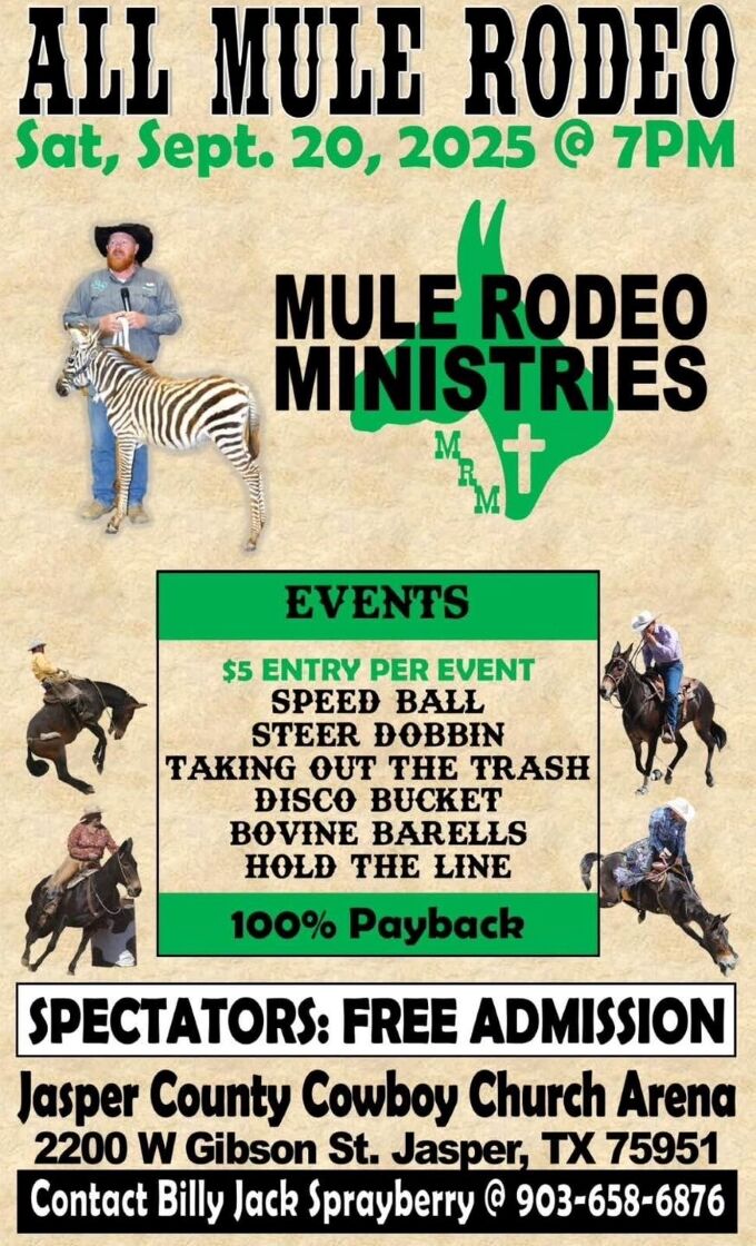 Jasper County Cowboy Church All Mule Rodeo will be Sat, Sep 20th ...