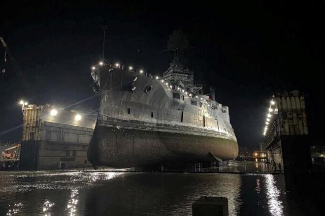 Battleship Texas now sitting high and dry and receiving some TLC