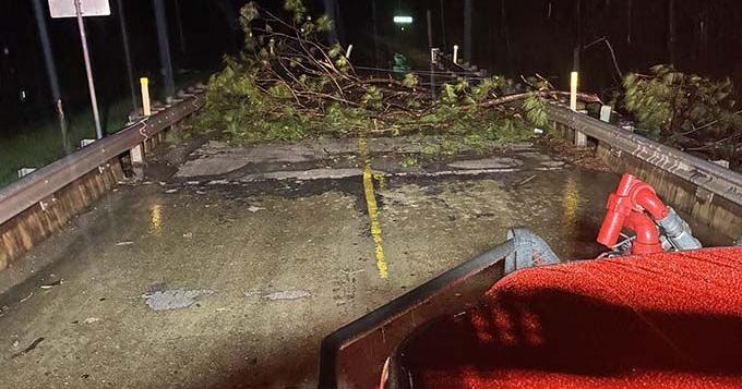 Thunderstorms pass through the region, producing rain and wind