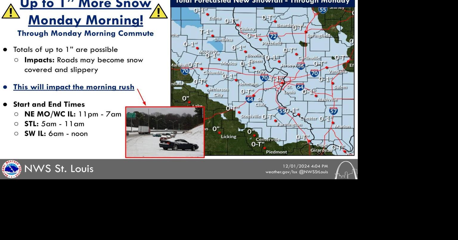 UPDATED: More snow could make for a slippery commute Monday morning ...