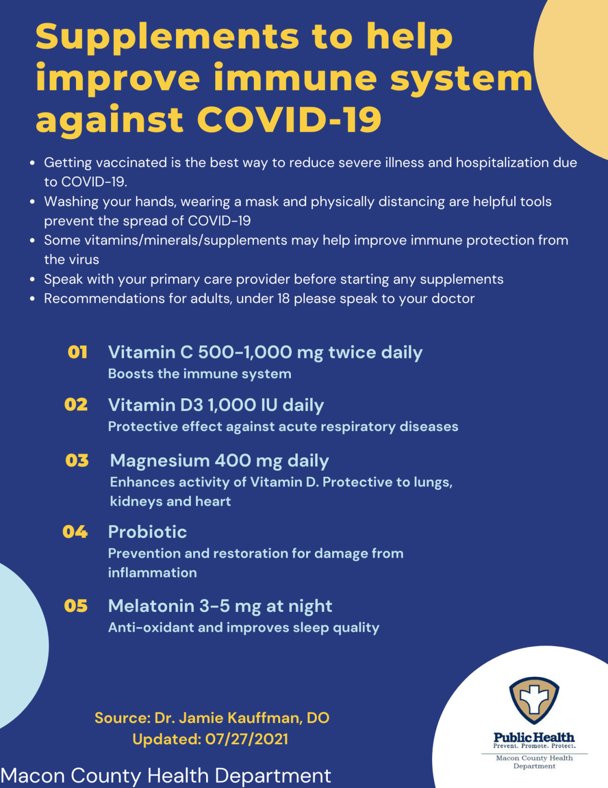 Cole County Health Department shares COVID-19 supplement recommendations