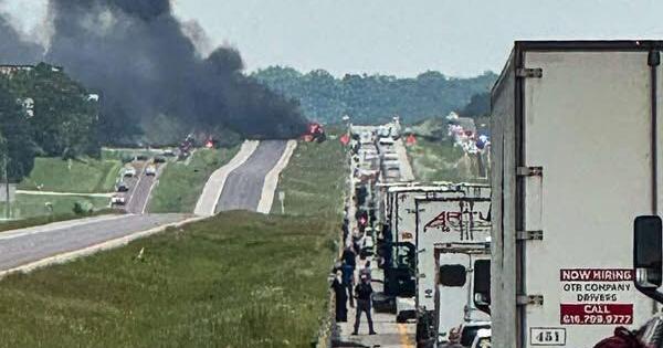 Three vehicle collision, involving two semis, shuts down all lanes of I ...