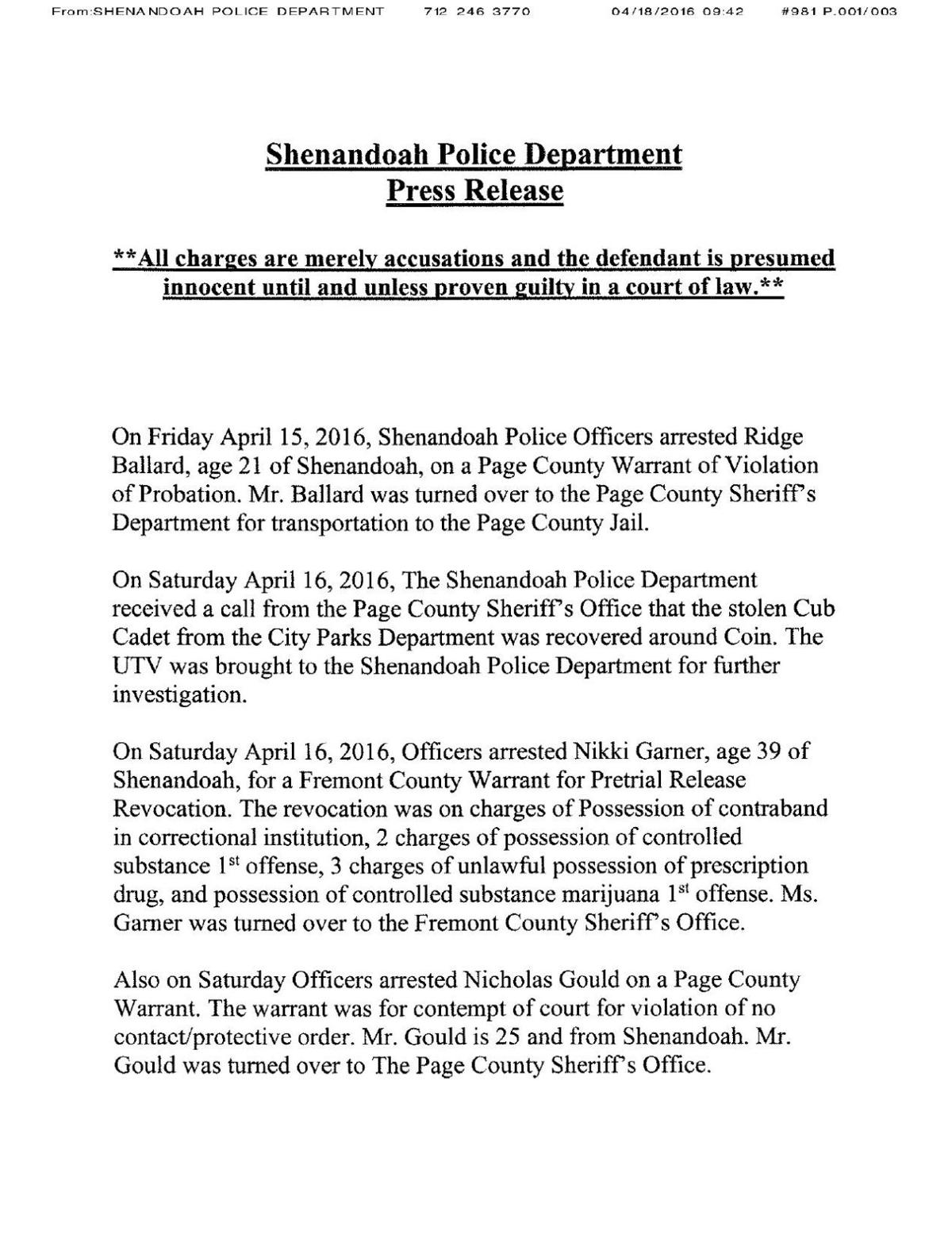 Numerous weekend arrests in Shenandoah News