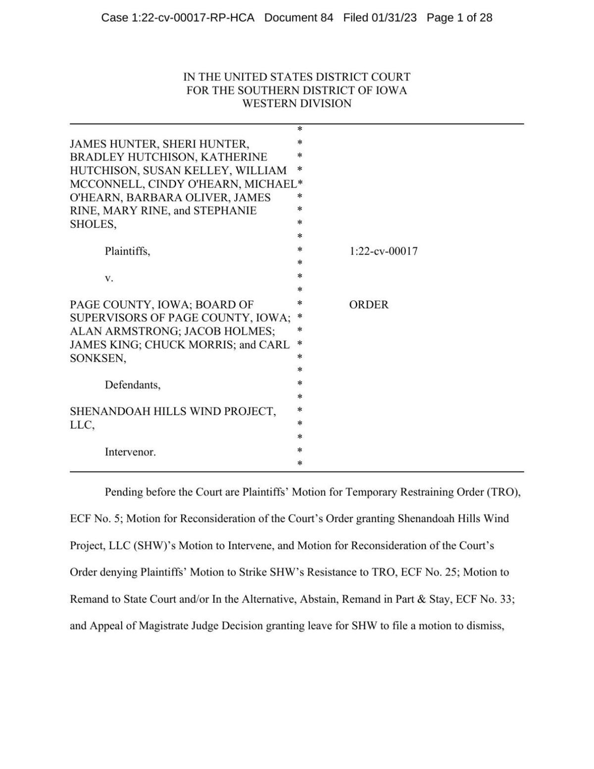 Federal judge dismisses lawsuit over wind energy in Page County News