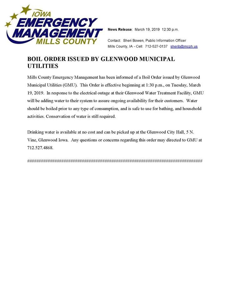 Glenwood Municipal Utilities issues boil order News