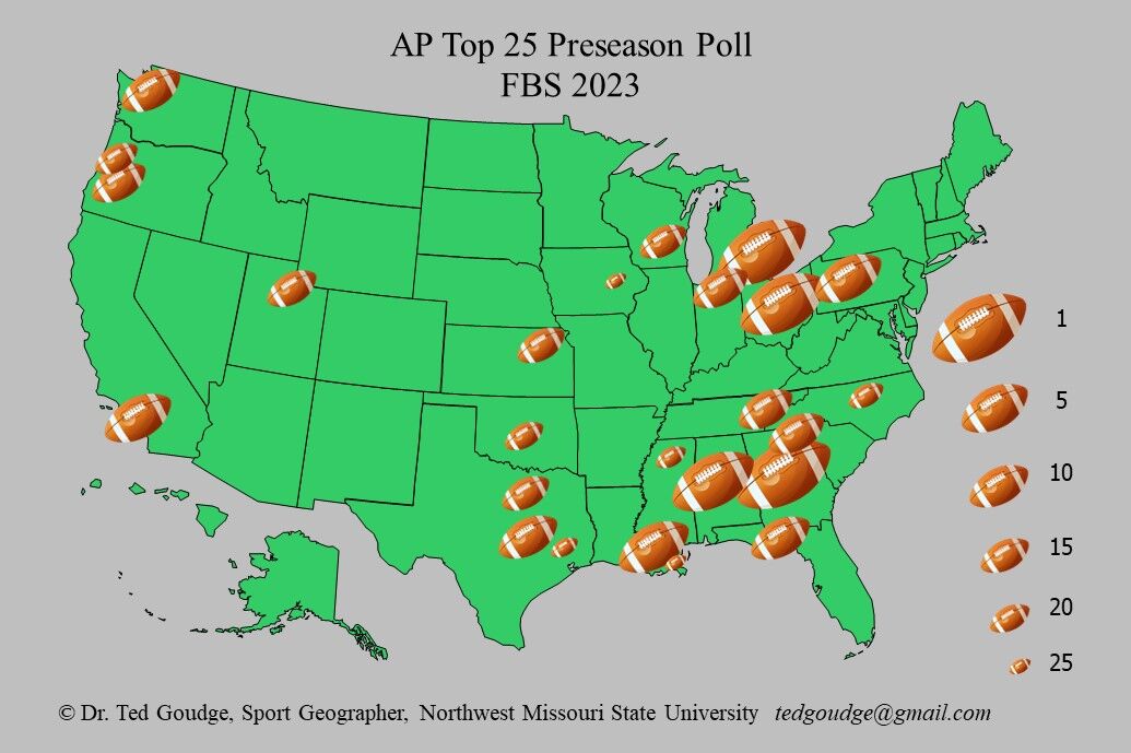 Geography with Goudge: AP Top 25 FBS Preseason Poll , 2023, News