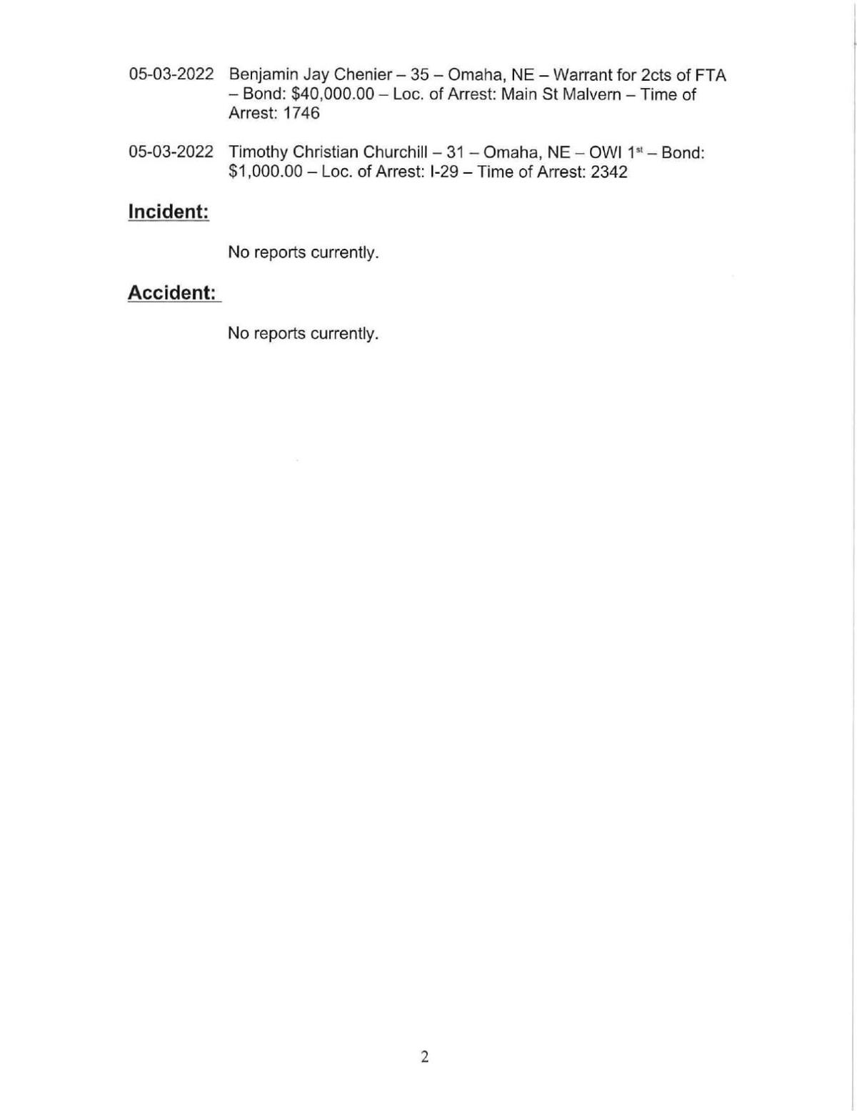 Mills County Sheriff's blotter News