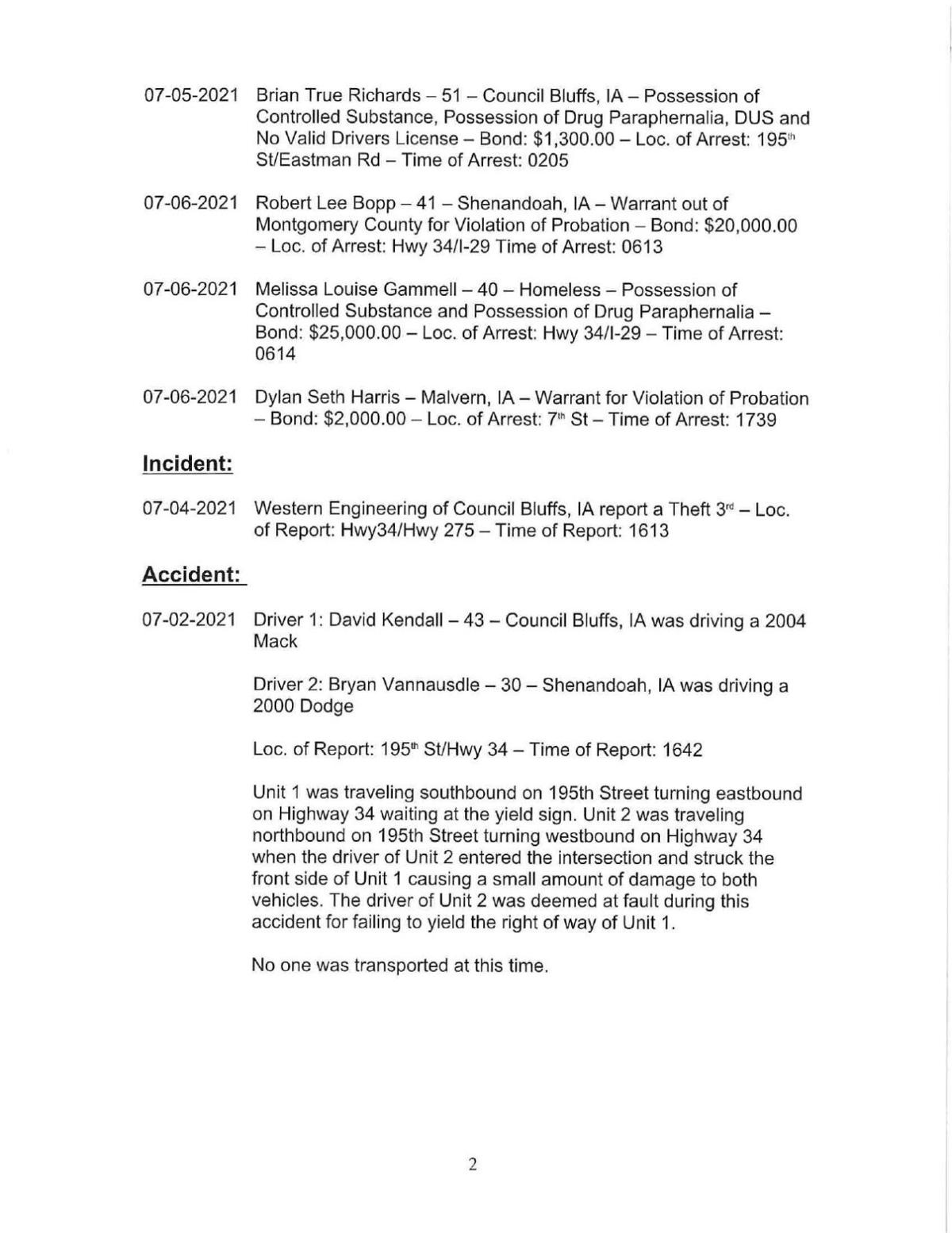 Mills County Sheriff's blotter News