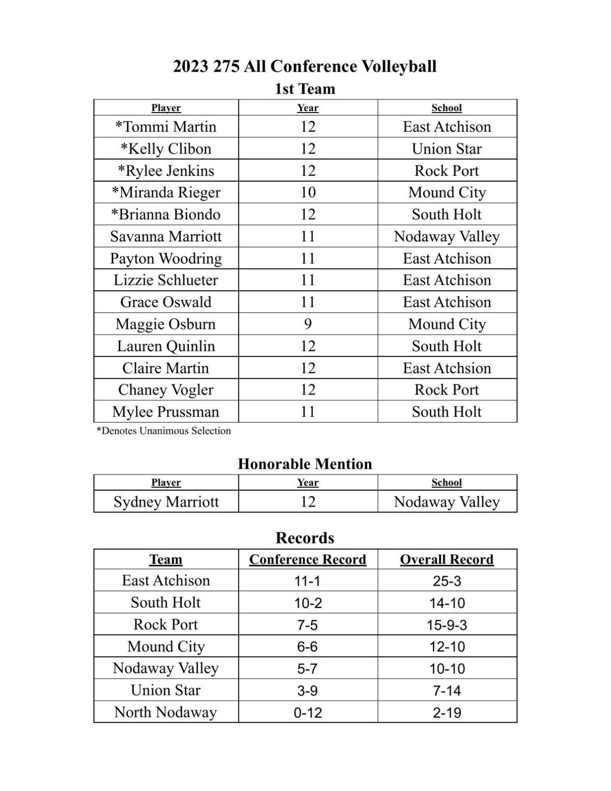 Volleyball Conference Roster Martin, Jenkins among unanimous All-275 volleyball choices | Sports ...