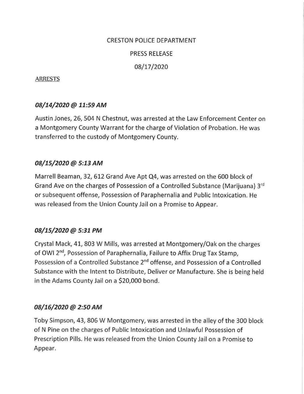 Creston Police make drug arrests News