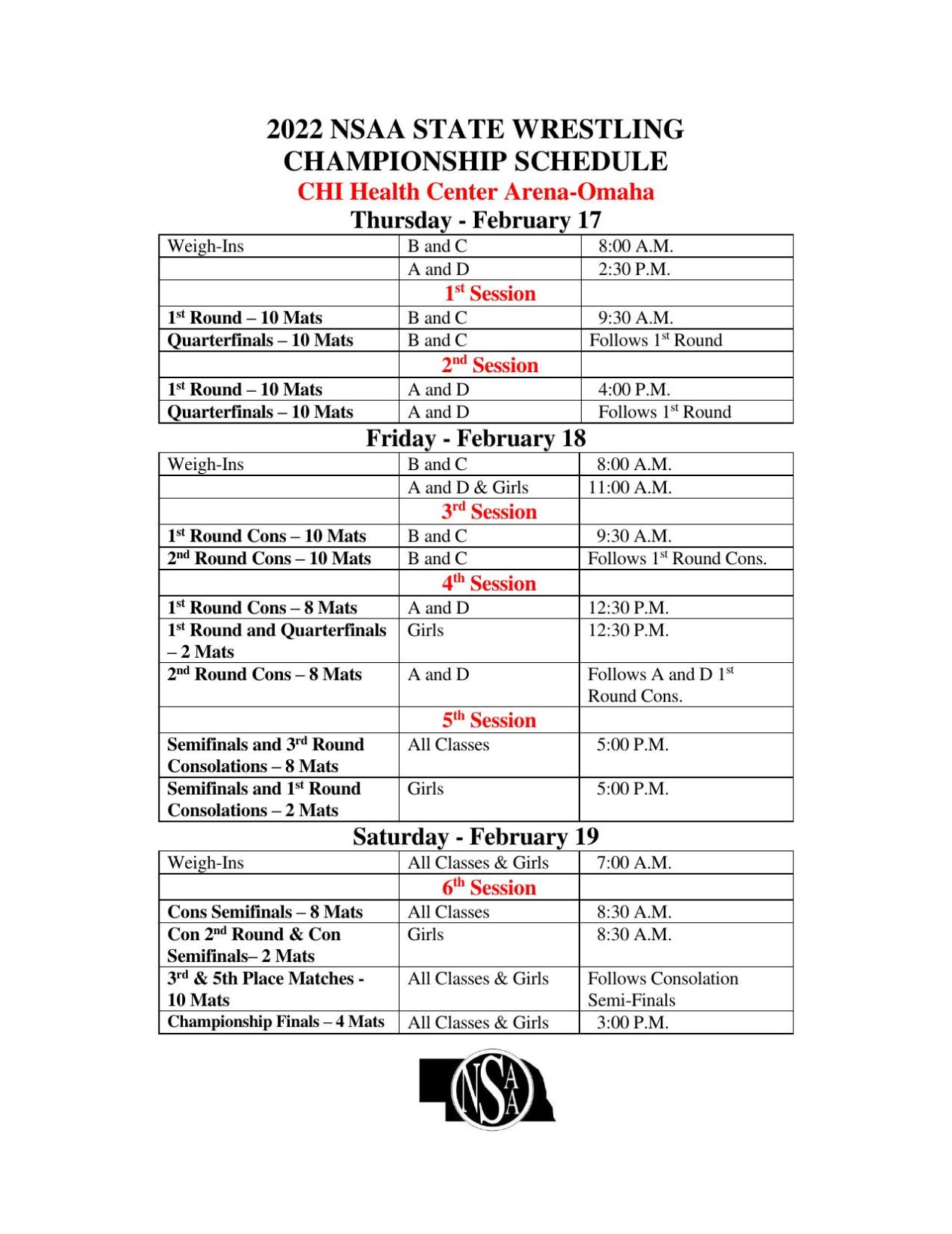 NSAA Releases State Wrestling Brackets | Sports | Kmaland.com