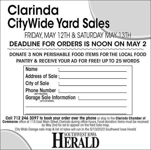 Clarinda Citywide Garage Sales Calendar