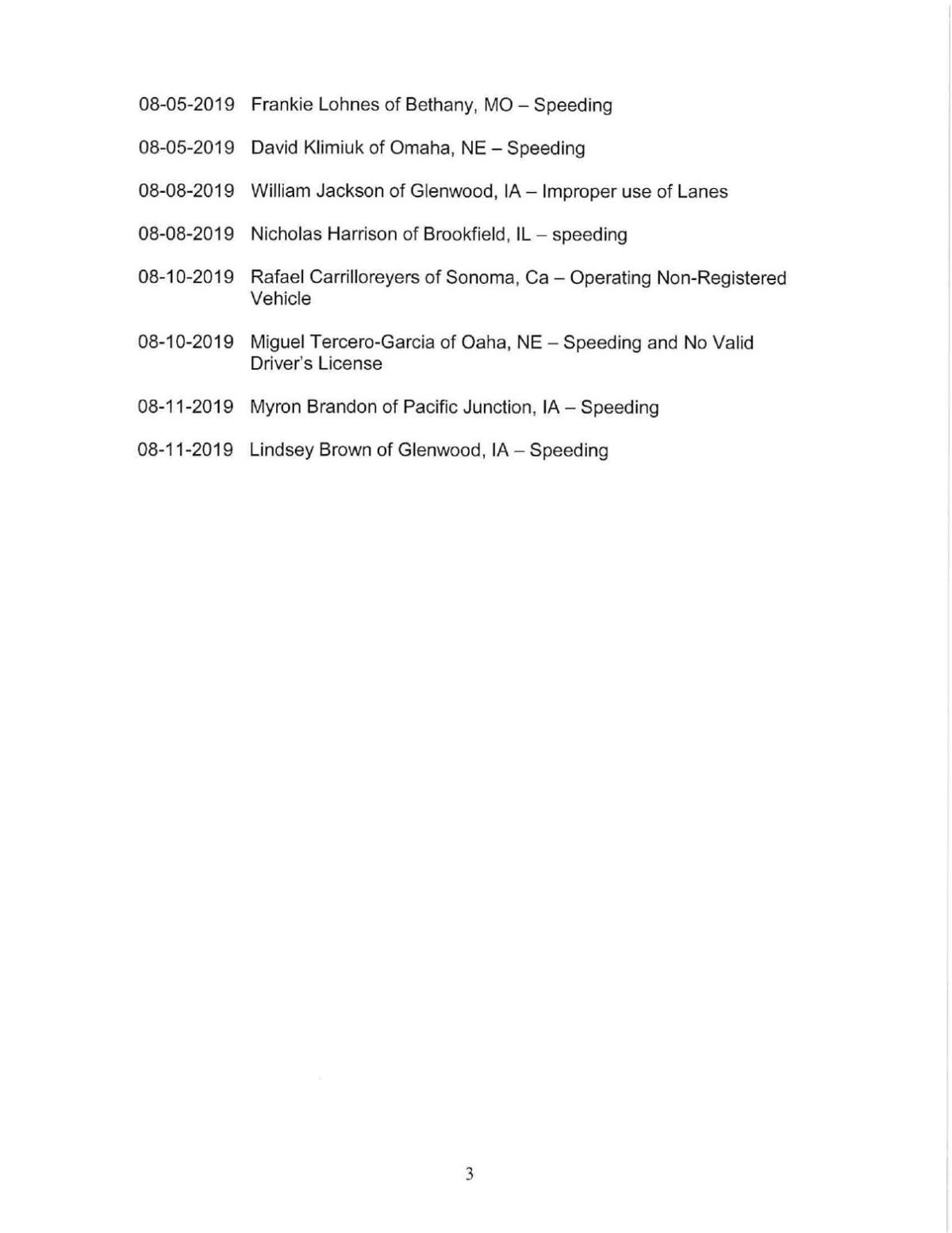 Mills County Sheriff's Report News