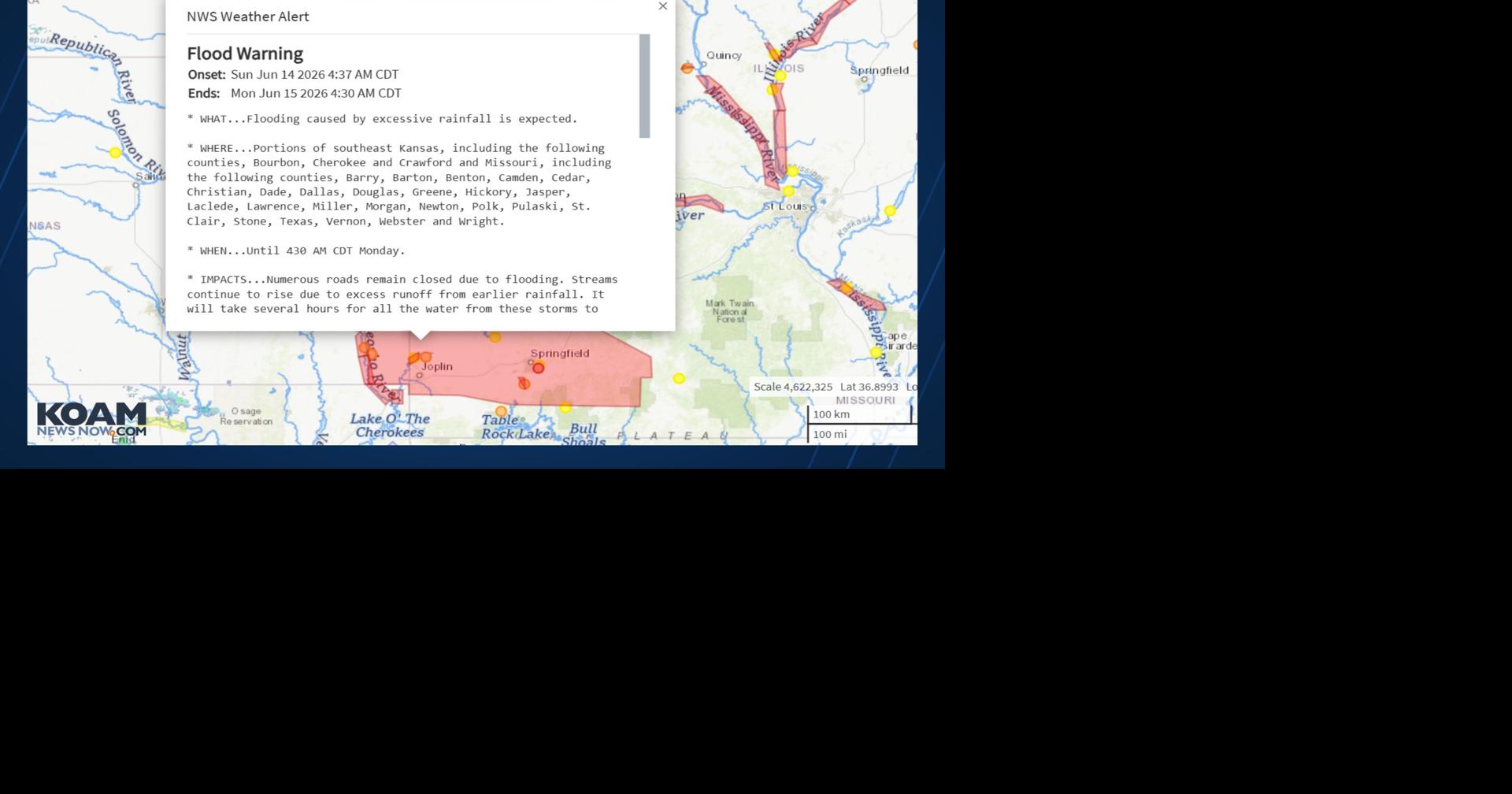 Flood warning continues across portions of southeast Kansas and southwest Missouri