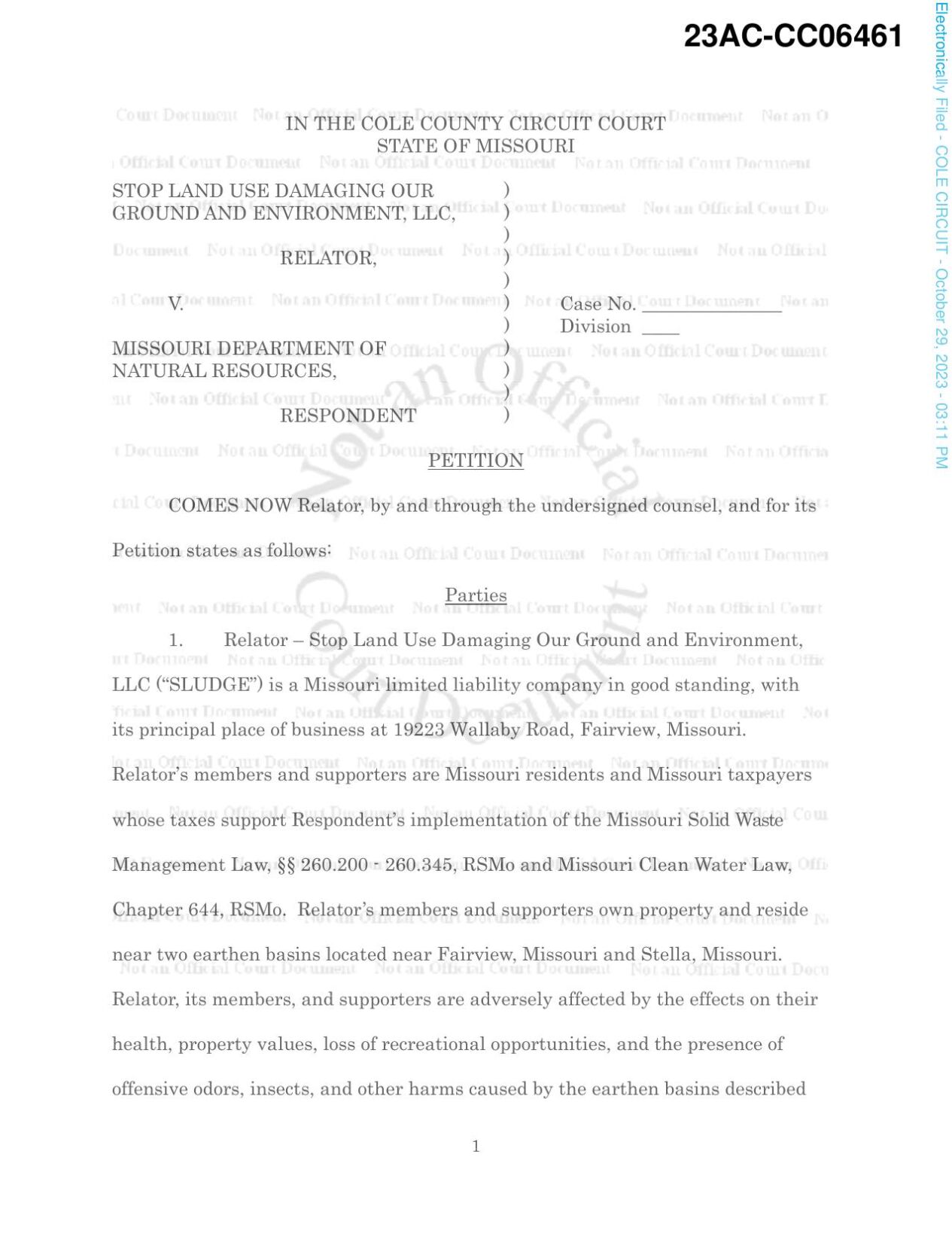 Petition asks Judge to correct Missouri DNR overreach on 'sludge