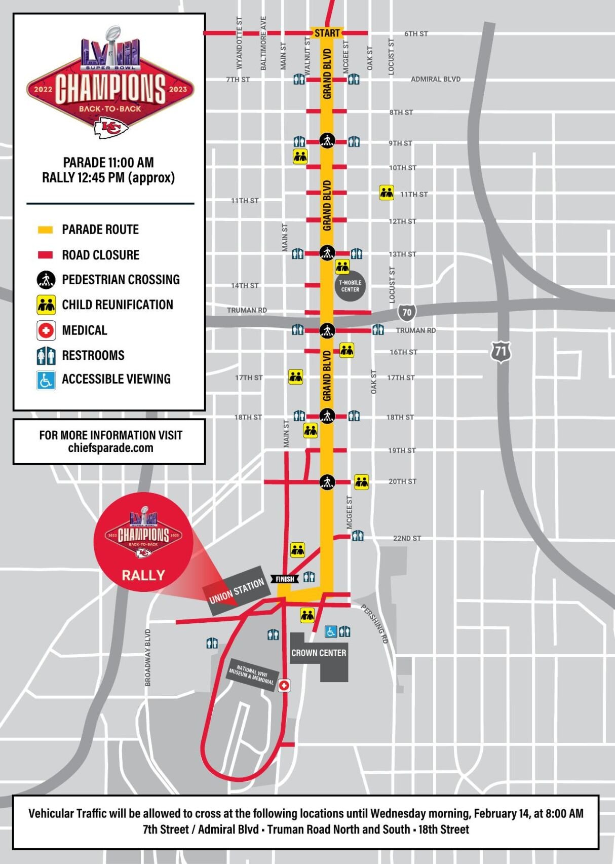 Super Bowl parade route in Kansas City 2024