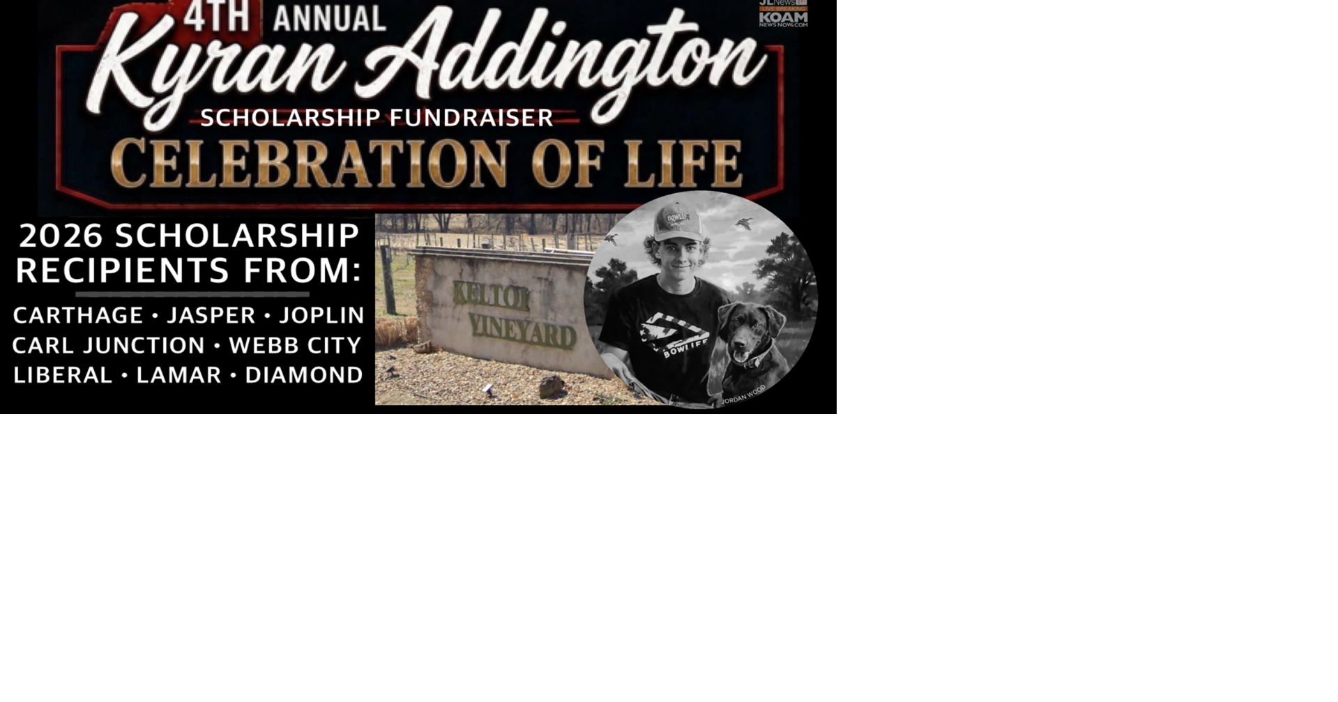 4th Annual Kyran Addington Scholarship fundraiser event; Car show, auction…