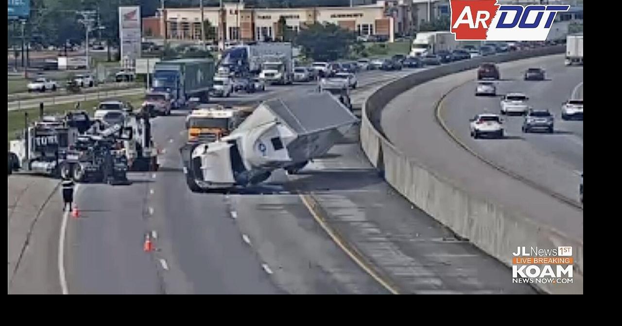 I49 tractortrailer overturns at Springdale, traffic back up nearly 10