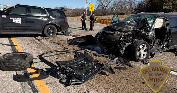 DASHCAM: van crashes into Oklahoma Highway Patrol unit at highway speeds