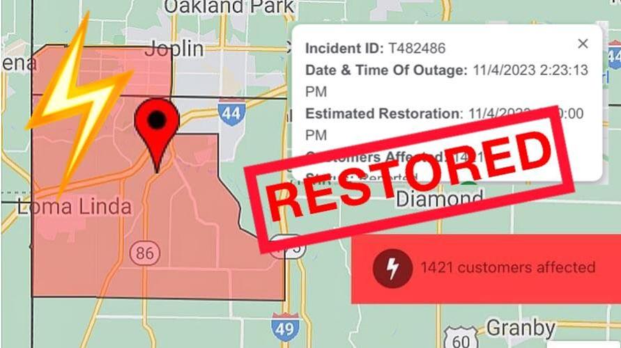 Power outage SW Joplin; Fire crews extinguish Crane Drive fire Joplin