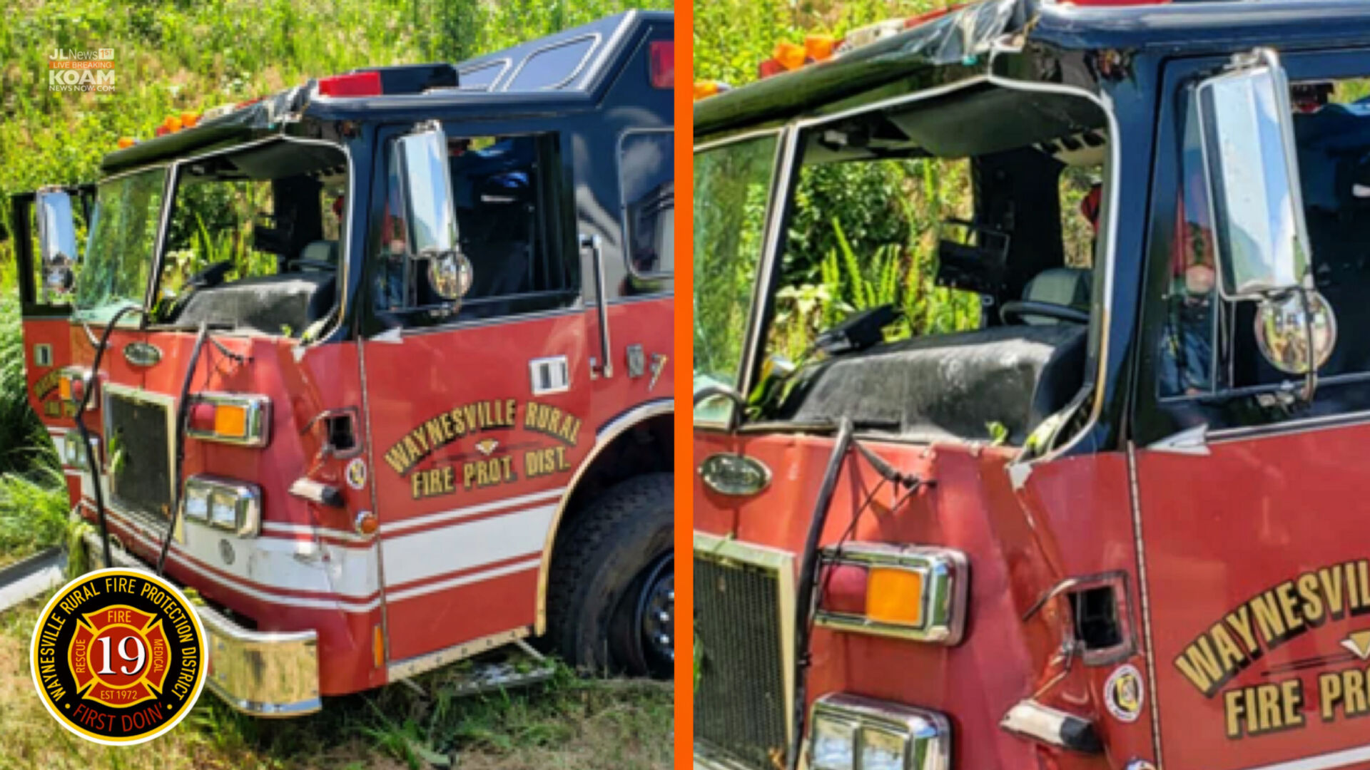 Fire truck tire blowout and crash on I44 Autoaccident