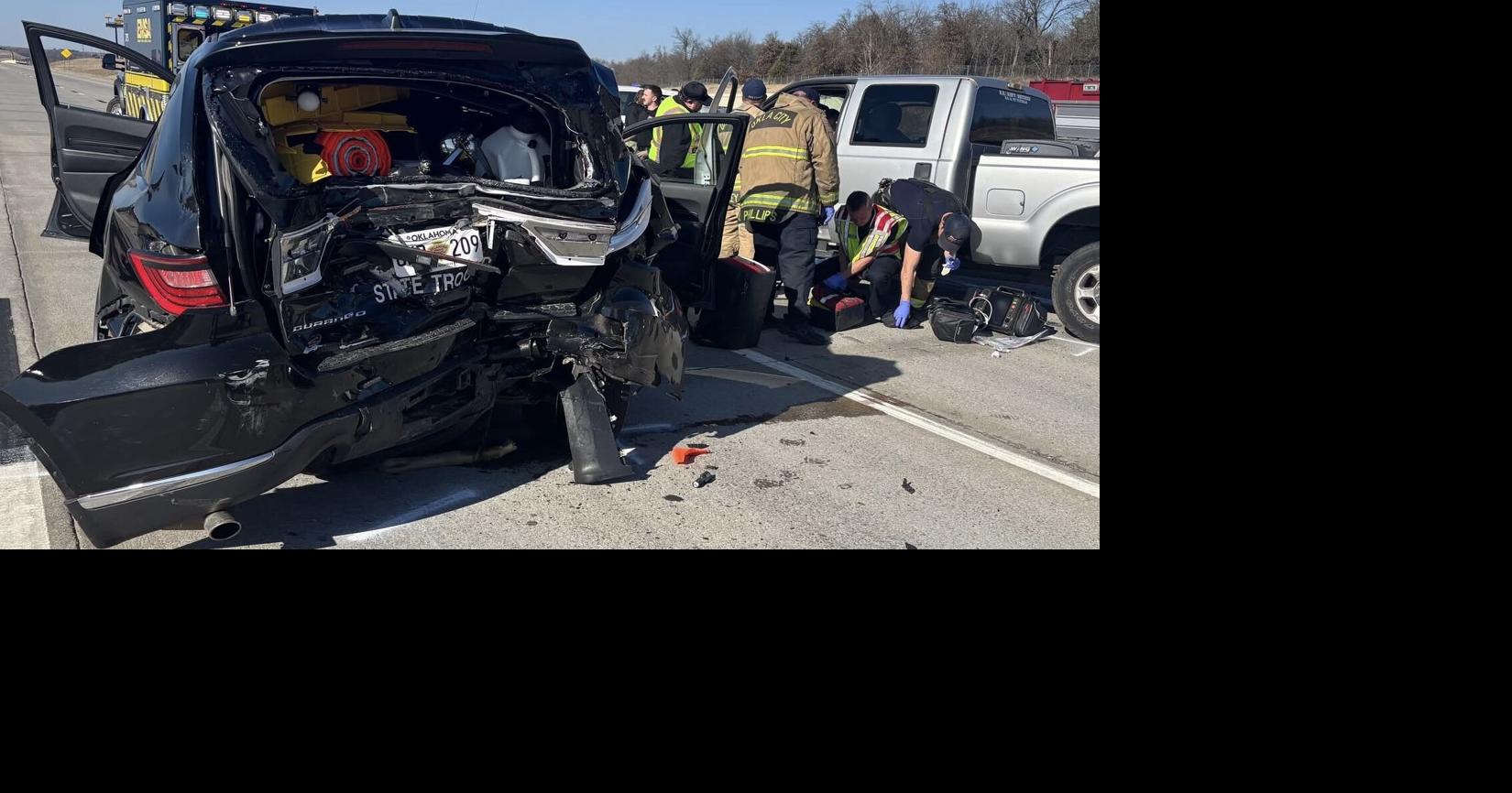 Oklahoma Trooper rear-ended at highway speeds