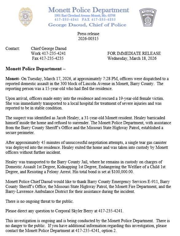 Monett man arrested after standoff, charged in violent attack on young ...