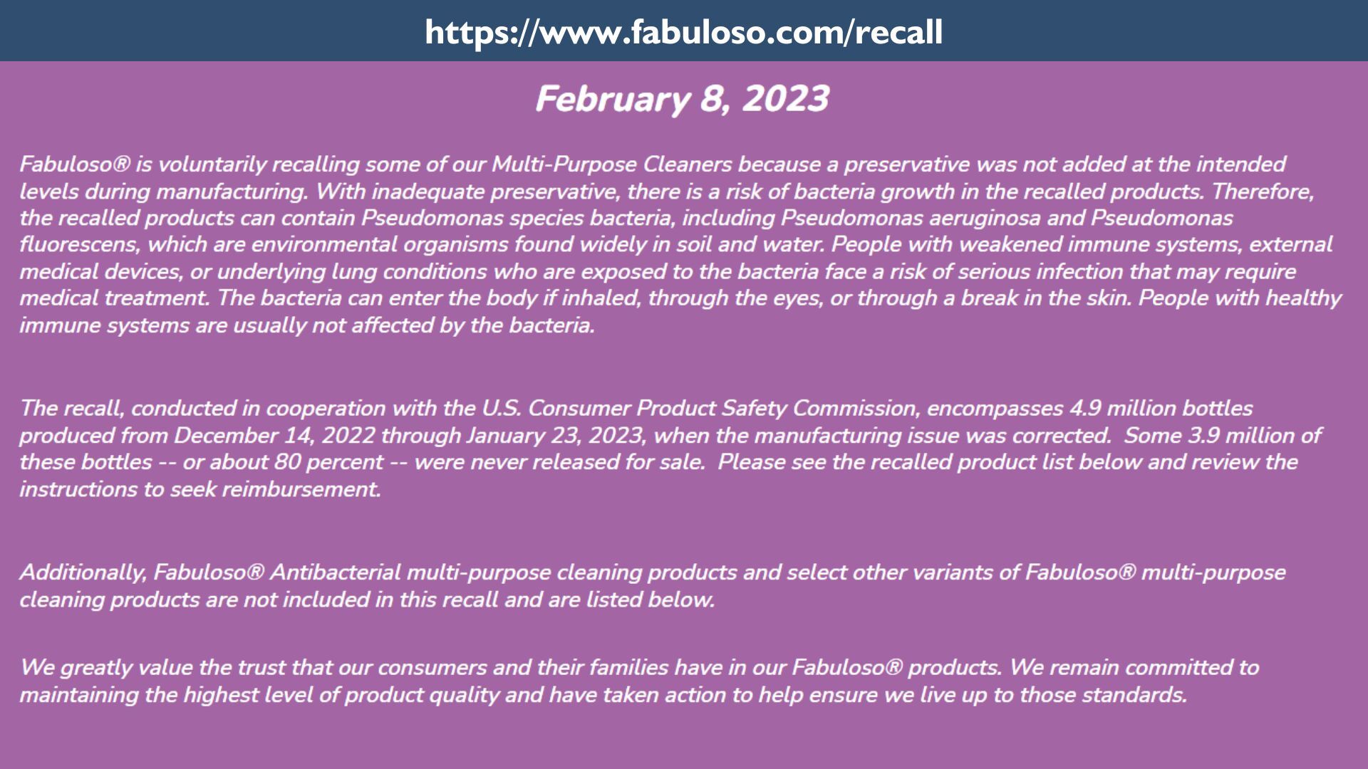 Recalled Cleaners 4.9M Fabuloso cleaners recalled over bacteria risk | Lifestyle ...