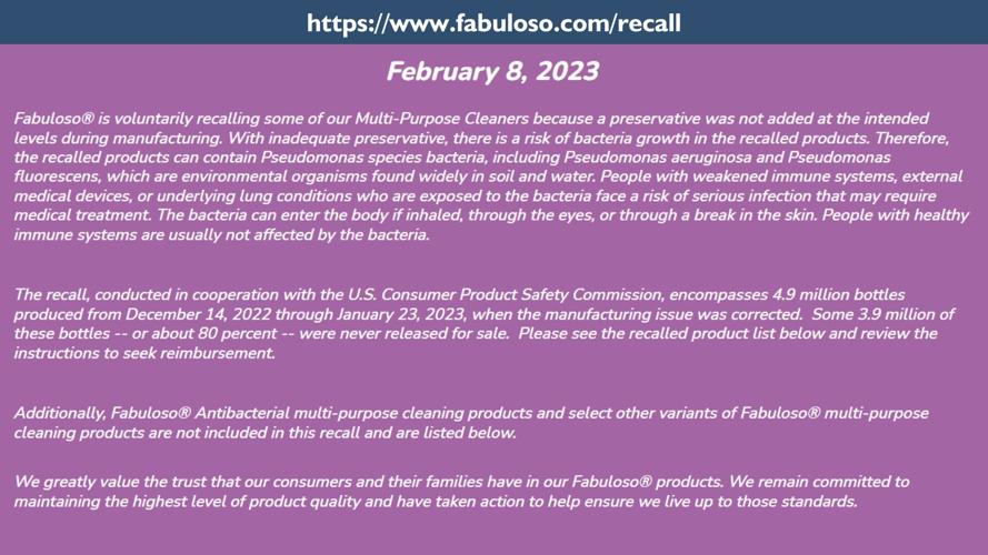 4.9M Fabuloso cleaners recalled over bacteria risk Lifestyle