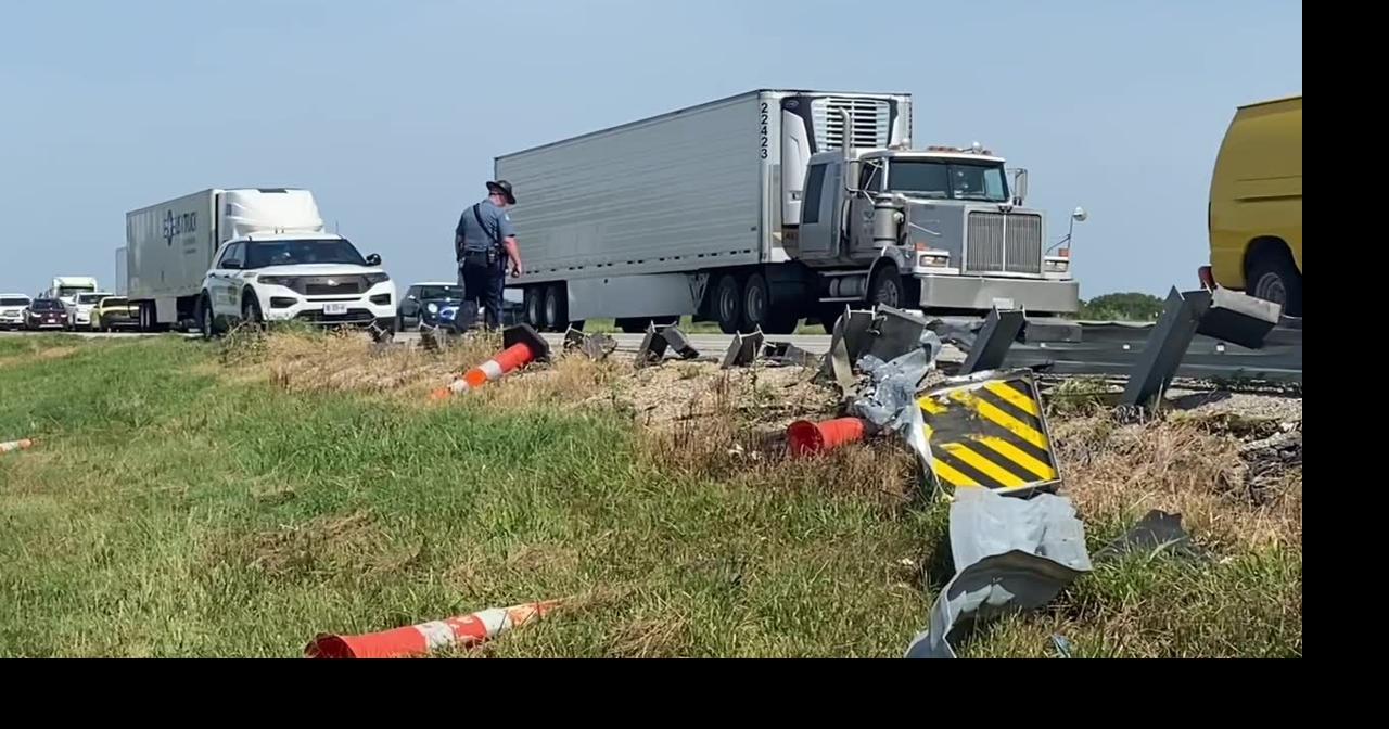 Boat crash on I44, pickup and trailer go through guardrail, boat left