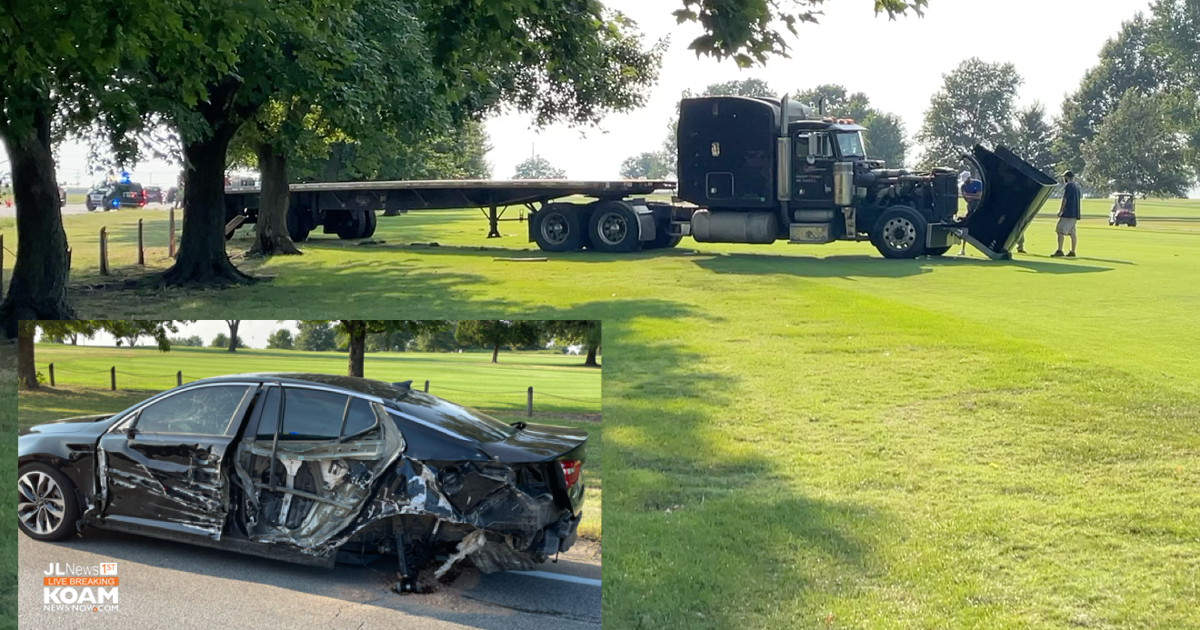 Semi comes to rest on Schifferdecker Golf Course after crash