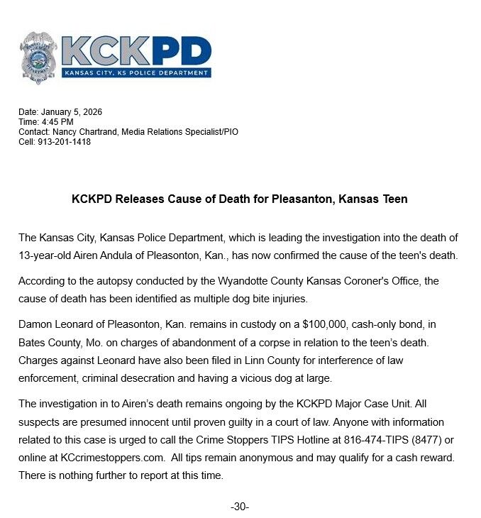 Mising Kansas Teen: Cause of death "multiple dog bite injuries ...