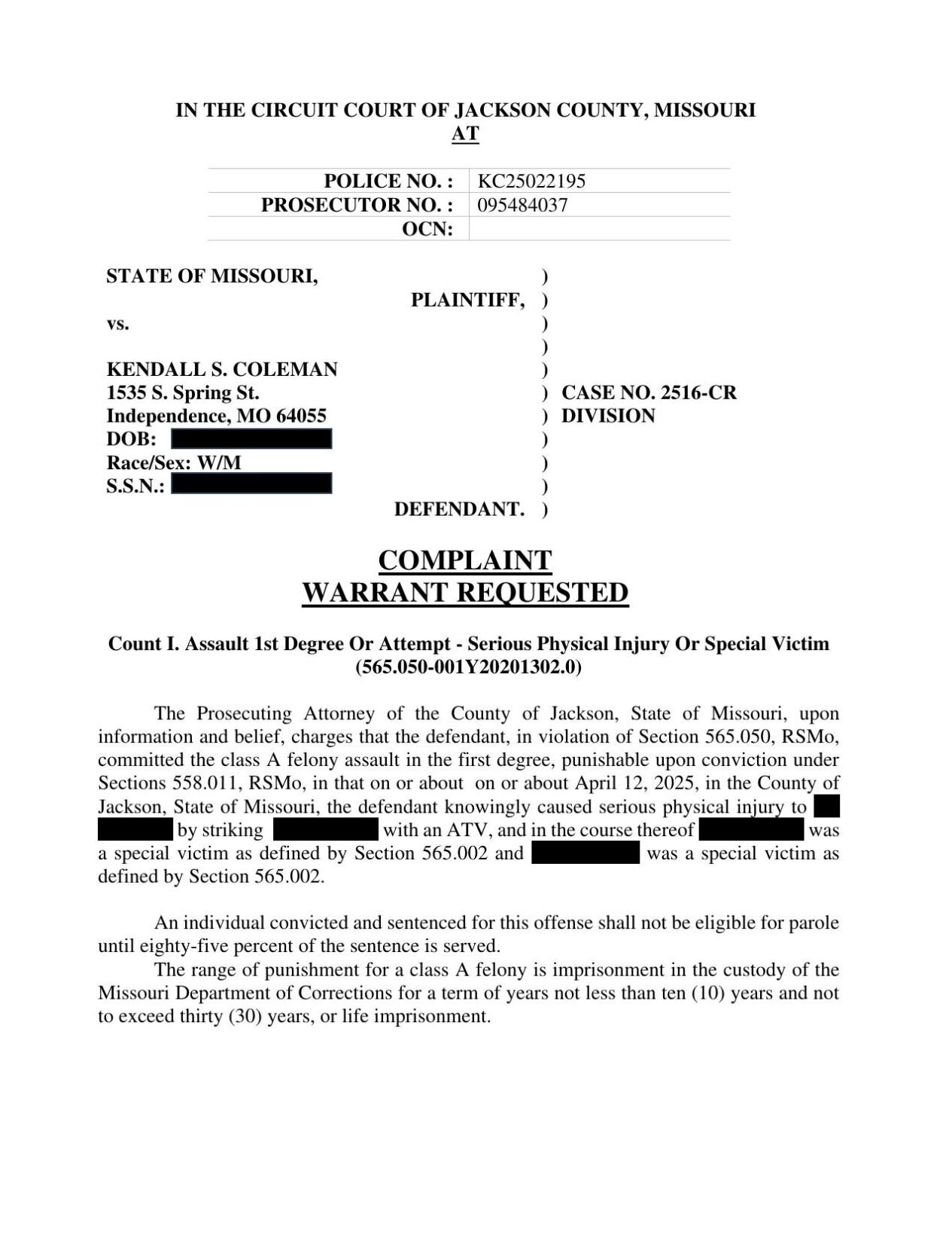 Kendall Coleman Complaint Redacted