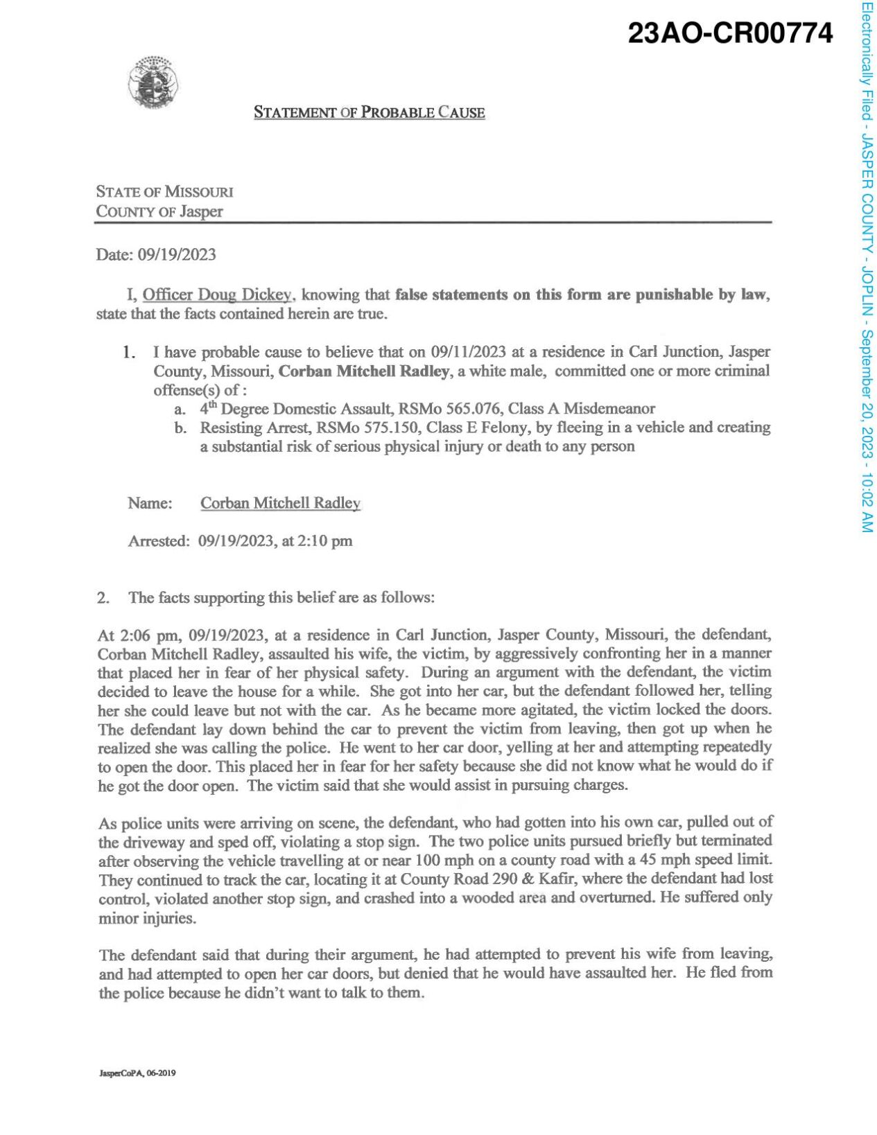 Felony charges filed, man crashed car 75feet deep into woods, long