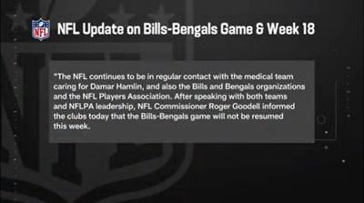 NFL Says Bengals Vs. Bills Game Will Not Resume This Week