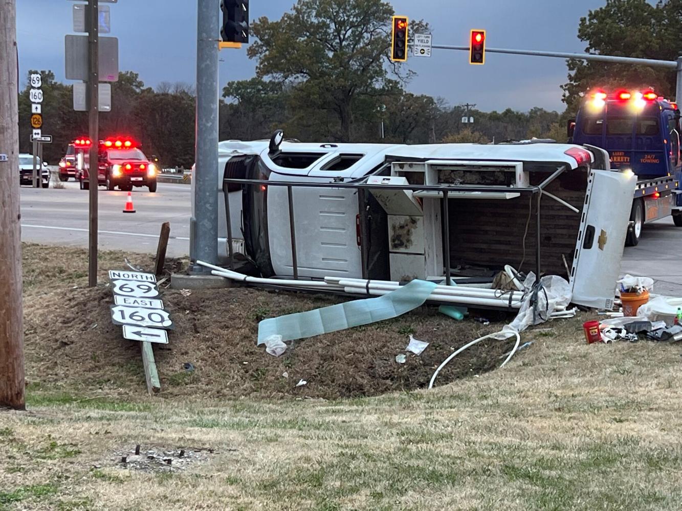 Vehicle overturns in crash at intersection of Highway 69 and Fourth