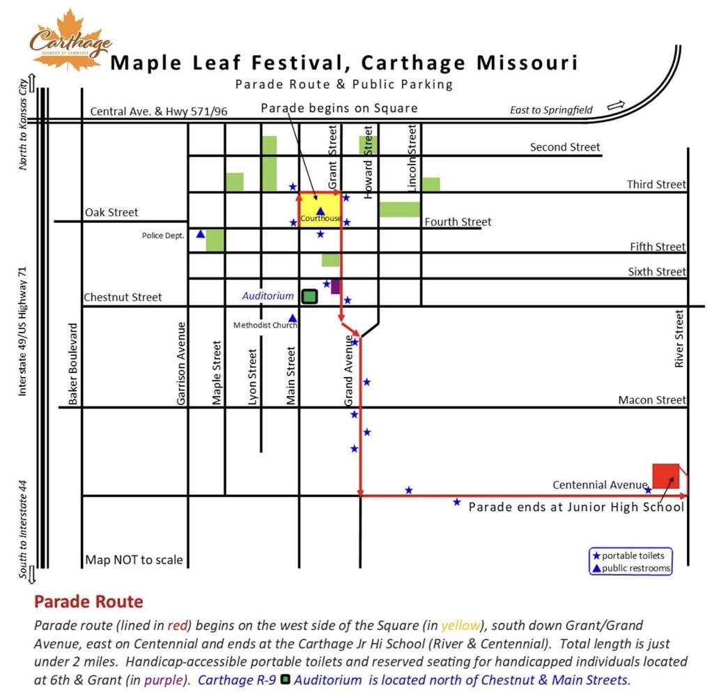 Maple Leaf Festival Parade, route, map, handicapped parking Joplin