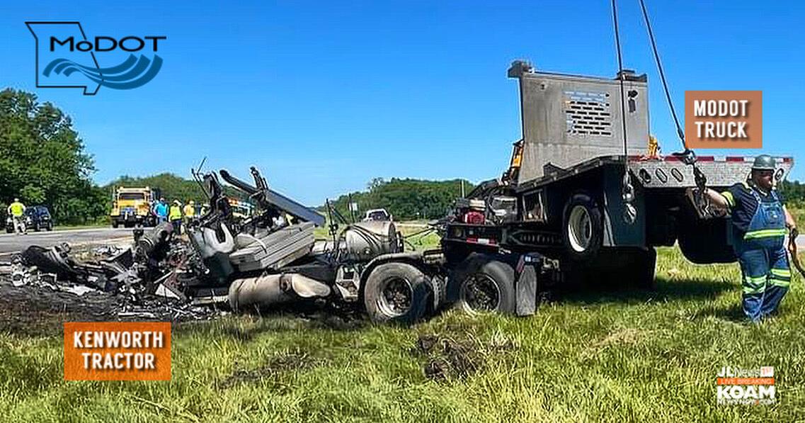 MoDOT striping caravan truck rear ended by semi, then explodes into flames - Vimarsana News